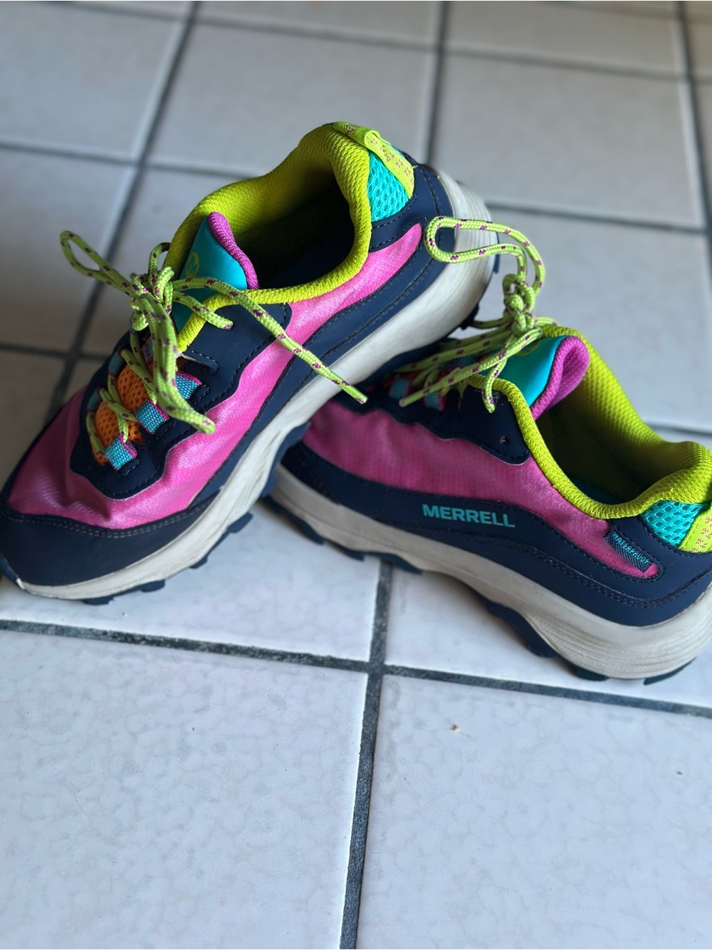 Merrell Kids Pink, Navy and Neon Green Trail Sneakers